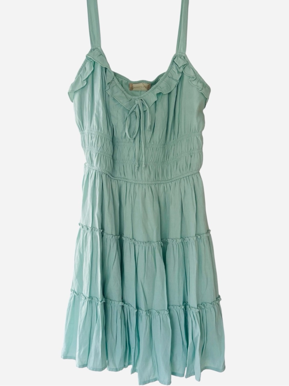 Altar’d State Smocked Stretchy Mint Dress with Tiered Bottom